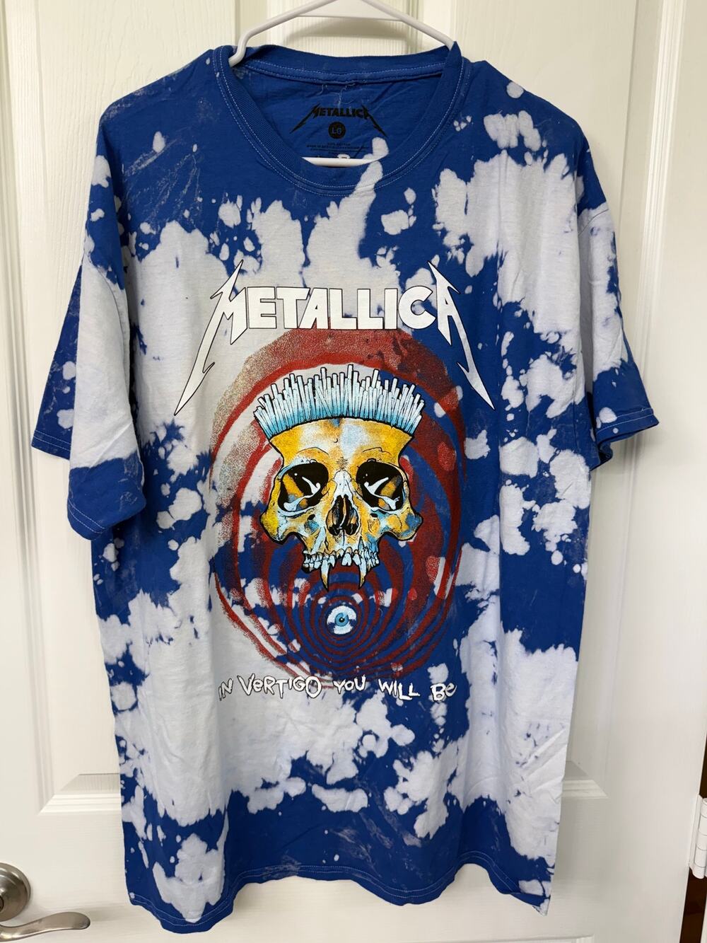 Metallica, In Vertigo You Will Be, Blue & White T-Shirt, L